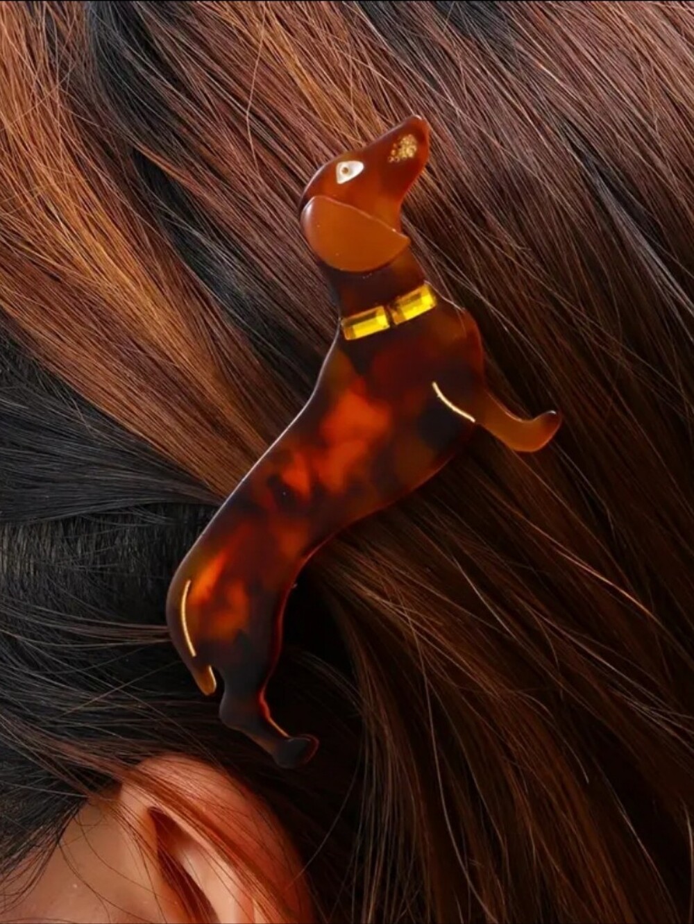 Pair of Tortoise Shell Dachshund Dog Hair Clips / Barrettes  Weiner Dog Acetate
